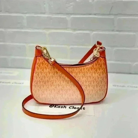 Michael Kors Cora Medium Ombré Logo Shoulder Purse Crossbody Bag Poppy - Picture 4 of 7